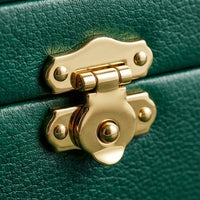 Elatheria Heirloom quilted emerald green leather jewelry trunk brushed brass hardware