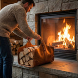 The Hearthside Leather Log Carrier with Firewood