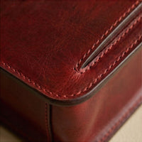 Elatheria Scribe vertical full grain leather crossbody mini briefcase in burgundy