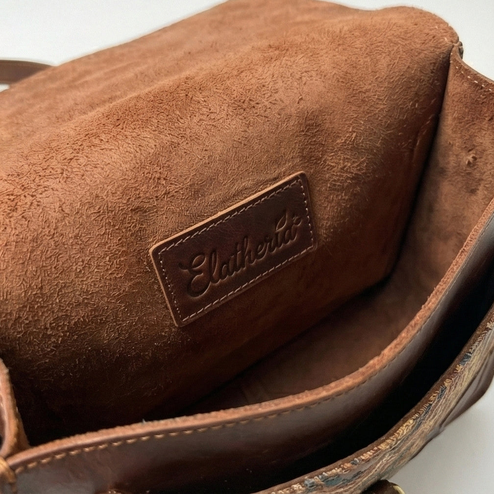 The Artisan Paisley Embroidered Leather Messenger Bag Front View