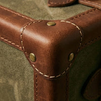 Elatheria Voyager vintage waxed canvas full grain leather storage trunk brass hardware