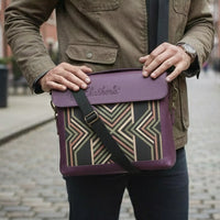 Elatheria Mosaic Regal Plum purple geometric embroidered leather satchel