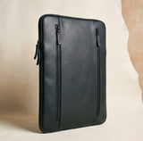 Elatheria Minimalist premium matte black leather laptop portfolio sleeve case