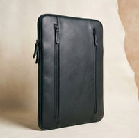 Elatheria Minimalist premium matte black leather laptop portfolio sleeve case