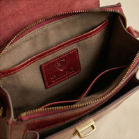Elatheria Scribe vertical full grain leather crossbody mini briefcase in burgundy