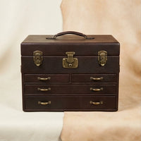 Elatheria Treasure pebbled leather antique jewelry trunk chest velvet lined multi tier