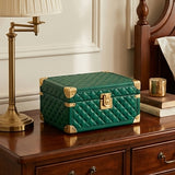 Elatheria Heirloom quilted emerald green leather jewelry trunk brushed brass hardware
