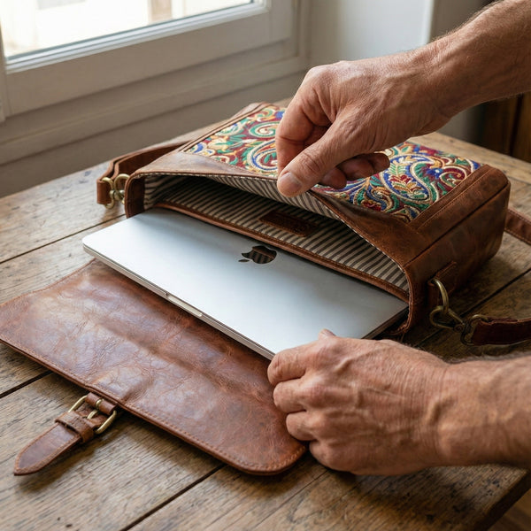 The Royal Paisley Embroidered Leather Laptop Bag
