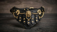 The Regal buffalo leather dog collar with gold lion emblem, Elatheria