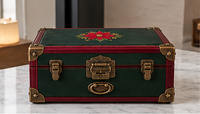 The Heirloom Christmas keepsake box in forest green leather with burgundy trim and antique brass latches