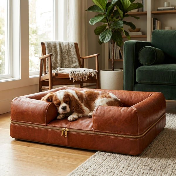 Elatheria Refuge custom leather orthopaedic pet sofa bed full view