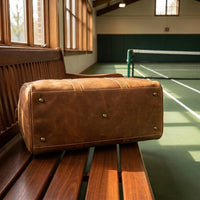 Base and structure of The Match Point leather tennis duffle bag
