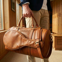 Personalised embossing on The Match Point leather tennis duffle bag