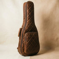 Aviator leather guitar bag hardware detail, customisation available for engraving or embossing initials
