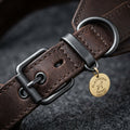ID-tag loop and hardware detail on The Patrol leather harness