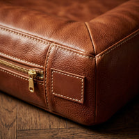 Close-up of Elatheria Refuge leather sofa bed stitching detail