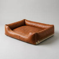 Elatheria Refuge custom leather orthopaedic pet sofa bed, hero angle view