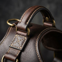 Reinforced top handle detail on The Patrol leather dog harness