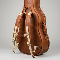 The Maestro pull-up leather acoustic guitar gig bag, front view, gift for guitarist