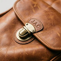 Maestro leather gig bag straight-on front view showing cognac pull-up leather tone