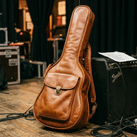 Maestro gig bag leather texture detail showing natural grain and patina, customisation available
