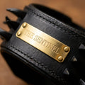 Engraved name plate detail on The Sentinel personalised leather dog collar