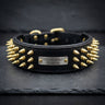 The Sentinel | Personalised Buffalo Leather Spiked Dog Collar with Engraved Name Plate
