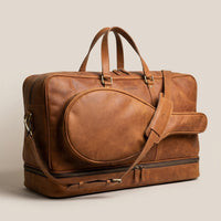 Top-tier leather texture detail on The Match Point tennis duffle bag