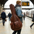 Troubadour Chestnut guitar gig bag additional detail view, handmade leather gift for mom or gift for dad