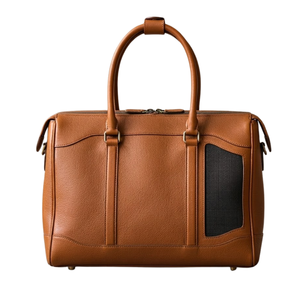 The Voyager Pet Tote | Leather Pet Carrier with Mesh Ventilation Panel