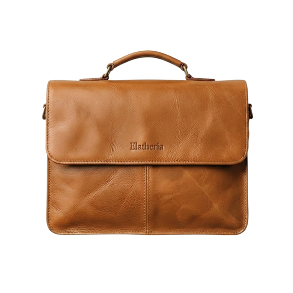 The Scholar leather briefcase in Antique Brass