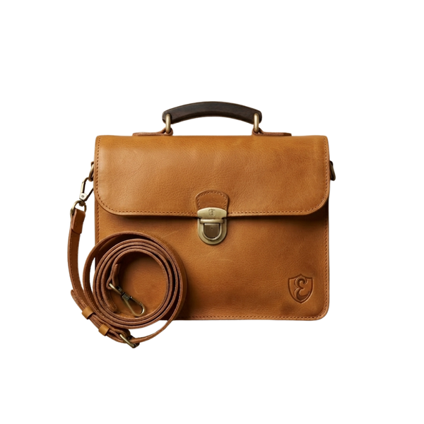 The Estate leather briefcase in Antique Brass