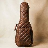 Elatheria Aviator distressed full grain leather acoustic guitar gig bag, front view, gift for guitarist
