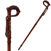 The Laurel loop handle close-up beside the full-length walking cane