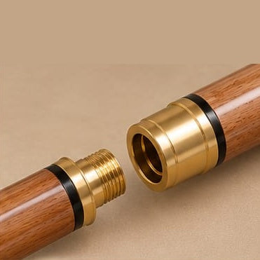 Threaded brass joint connecting two sections of The Regent walking cane